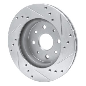 Kia Rio Brake Rotor (1) - Front Left - R1 Concepts - Drilled & Slotted - Silver - `03-`05